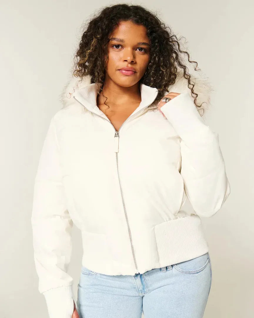 Tess - Puffer winterjas dames kort en warm gevoerd met capuchon