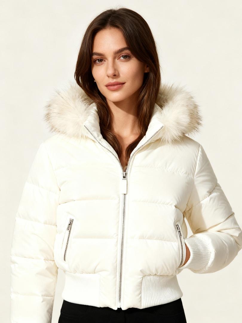 Tess - Puffer winterjas dames kort en warm gevoerd met capuchon