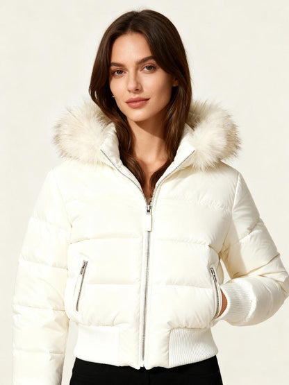 Tess - Puffer winterjas dames kort en warm gevoerd met capuchon