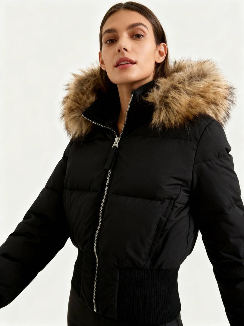 Tess - Puffer winterjas dames kort en warm gevoerd met capuchon