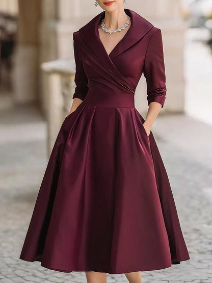 Tess - Vintage Bruiloft Gastenjurk Dames met Wijde A-lijn en Sjaalkraag