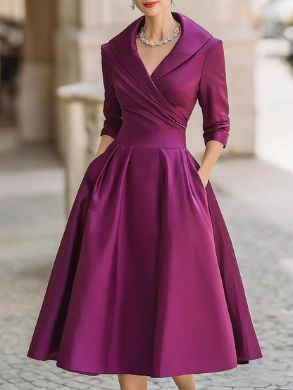 Tess - Vintage Bruiloft Gastenjurk Dames met Wijde A-lijn en Sjaalkraag
