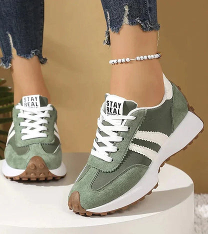 Tess - Vintage Comfort Sneakers Dames met Streepdetail en Dikke Zool