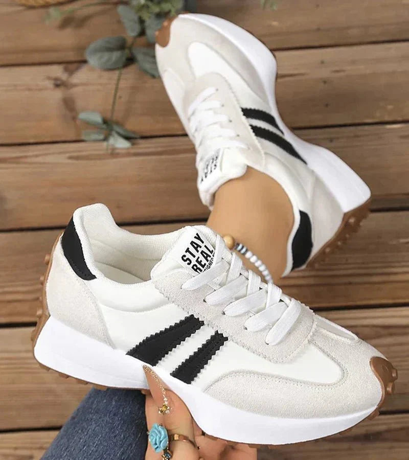 Tess - Vintage Comfort Sneakers Dames met Streepdetail en Dikke Zool