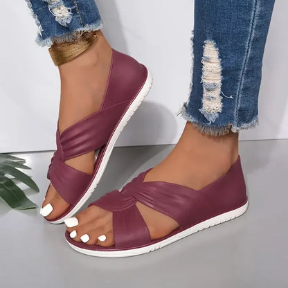 Tess - Zachte Orthopedische Sandalen Dames met Geknoopte Kruisband en Platte Zool