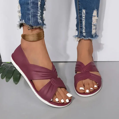 Tess - Zachte Orthopedische Sandalen Dames met Geknoopte Kruisband en Platte Zool