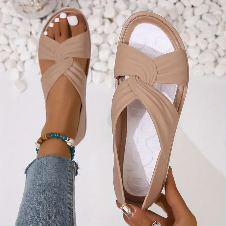 Tess - Zachte Orthopedische Sandalen Dames met Geknoopte Kruisband en Platte Zool