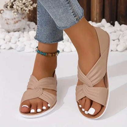 Tess - Zachte Orthopedische Sandalen Dames met Geknoopte Kruisband en Platte Zool