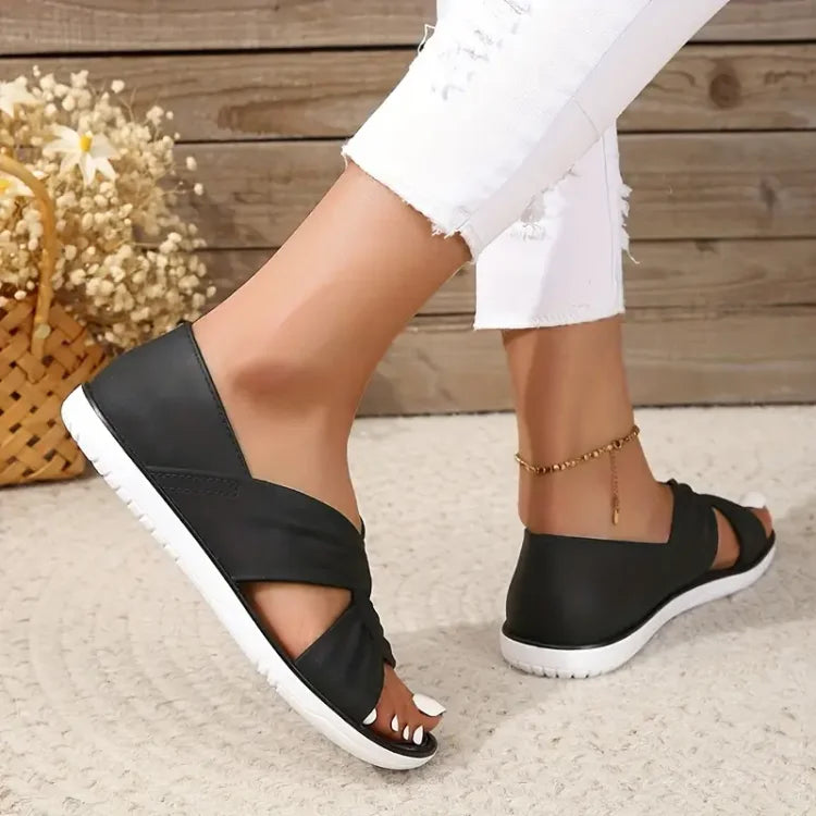 Tess - Zachte Orthopedische Sandalen Dames met Geknoopte Kruisband en Platte Zool