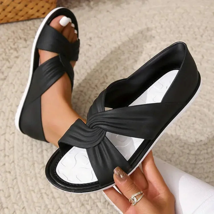 Tess - Zachte Orthopedische Sandalen Dames met Geknoopte Kruisband en Platte Zool