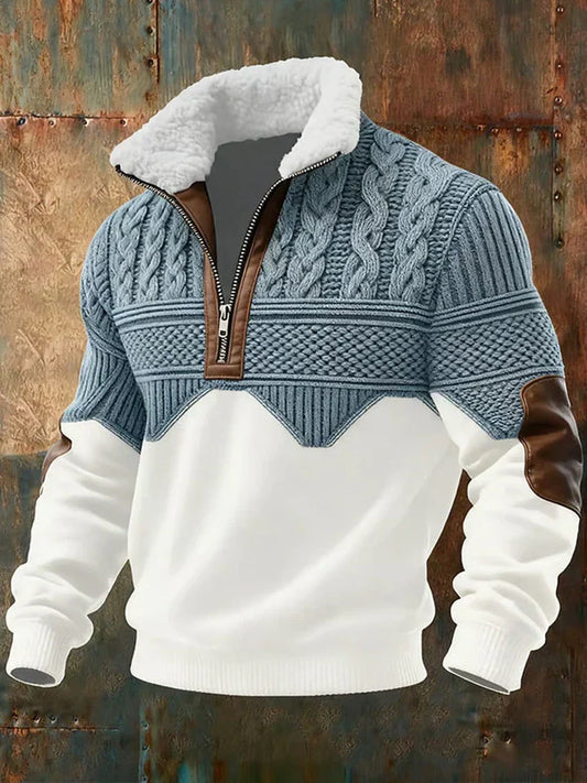 Thijs - Heren Trui Fleece Stijl met Kwart Rits en Grof Kabelmotief
