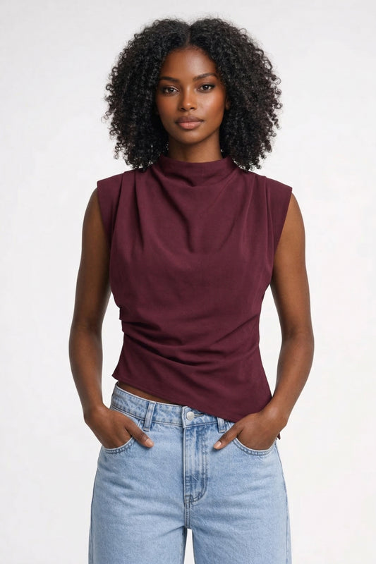 Top Dames - Mouwloos Getailleerd met Draperie | Elegant