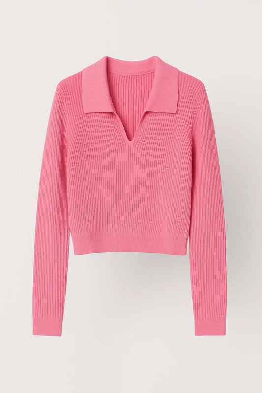 Trui met Kraag | Geribd Design en V-Hals | Tijdloze Casual Stijl