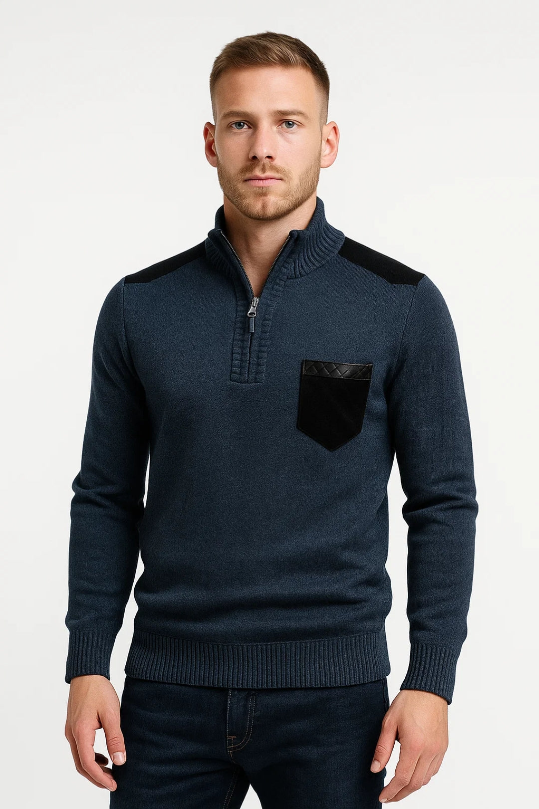 Trui Heren | Met Ritskraag | Contrastdetails | Herfst | Comfortabele pasvorm