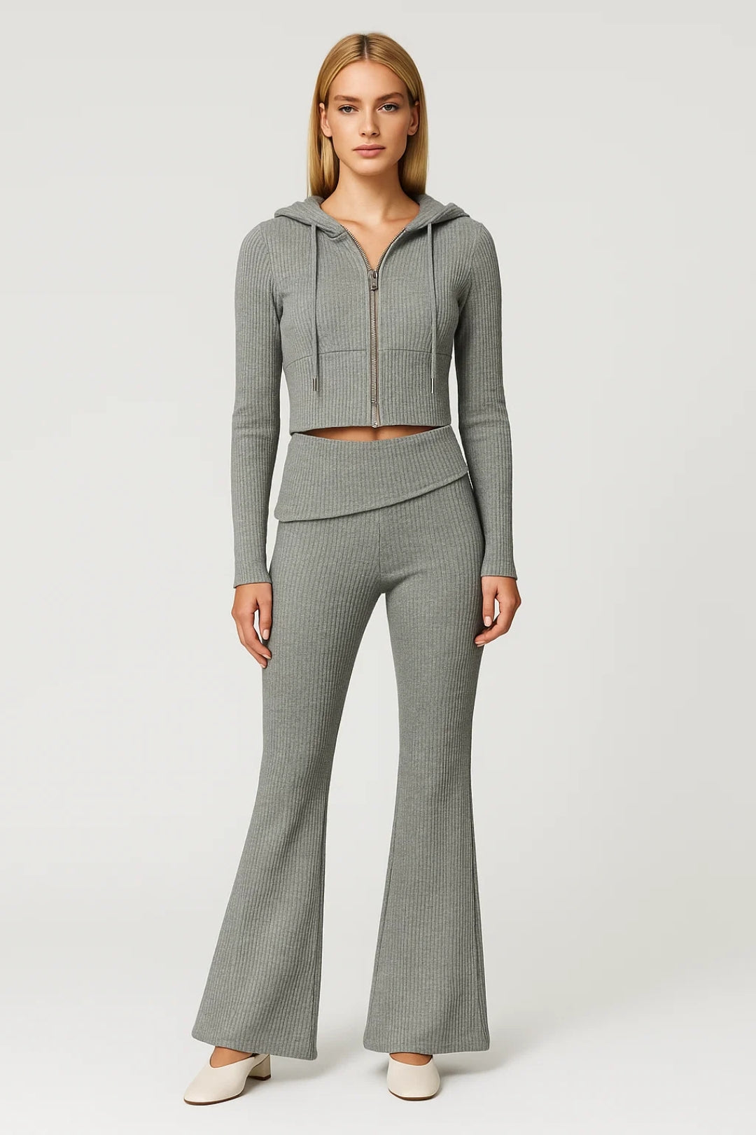 Tweedelige Dames Set | Geribde Lounge Look met Ritsvest | Comfort en Stijl Gecombineerd