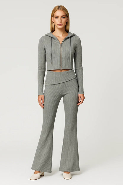 Tweedelige Dames Set | Geribde Lounge Look met Ritsvest | Comfort en Stijl Gecombineerd