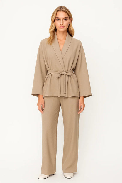 Tweedelige Dames Set | Kimono Blazer met Wijde Broek | Elegante Pasvorm