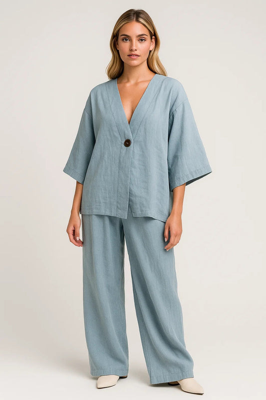 Tweedelige Dames Set | Oversized Look met V-Hals Top | Relaxte Pasvorm voor Elke Dag