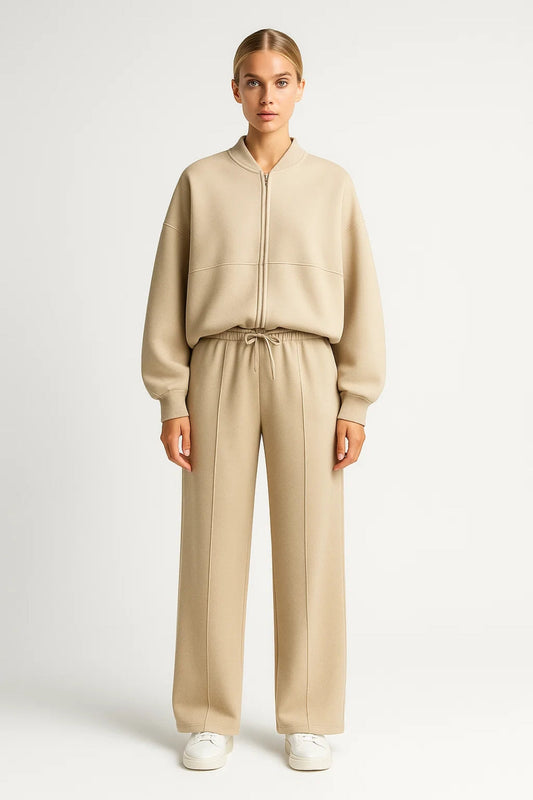 Tweedelige Damesset | Relaxed Bomberjack met Wijde Broek | Comfort en Minimalisme