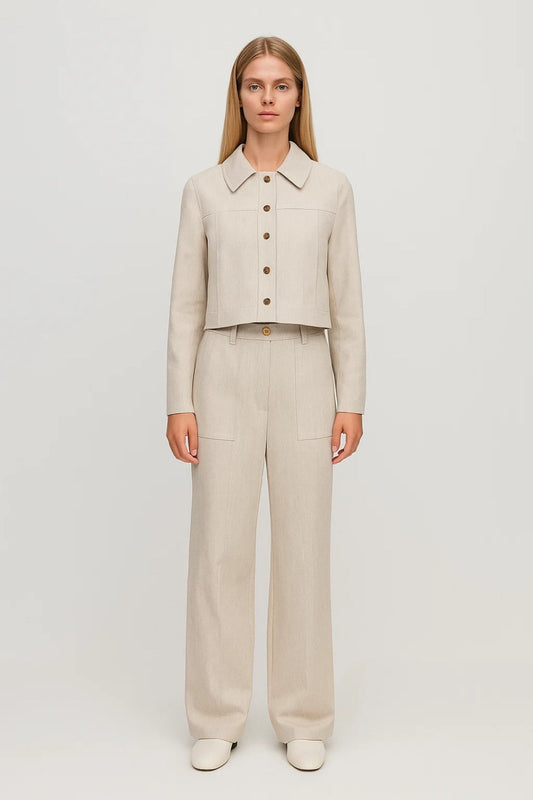 Tweedelige Set | Cropped Jasje en Rechte Broek | Natuurlijke Elegantie