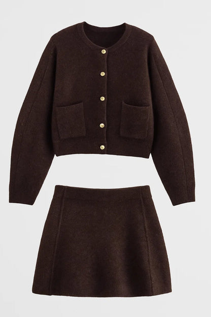 Tweedelige Set Dames | Gebreid Vest en Rok | Elegant en Comfortabel