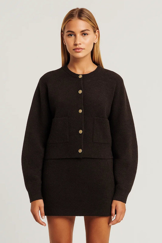 Tweedelige Set Dames | Gebreid Vest en Rok | Elegant en Comfortabel