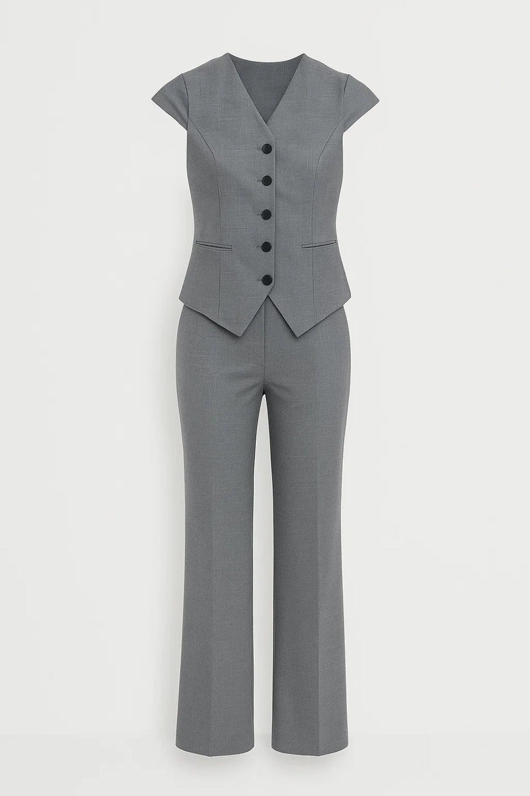 Tweedelige Set Dames | Getailleerd Topje met Korte Mouw en Pantalon | Zakelijk en Verfijnd