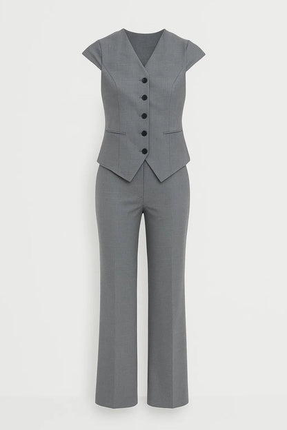 Tweedelige Set Dames | Getailleerd Topje met Korte Mouw en Pantalon | Zakelijk en Verfijnd