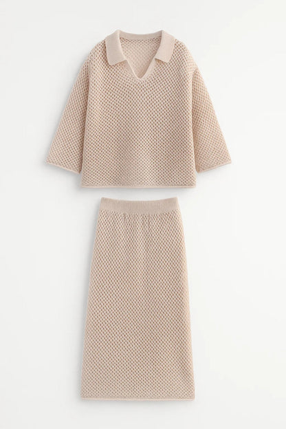 Tweedelige Set | Gehaakte Top met Kraag en Rok | Licht en Comfortabel