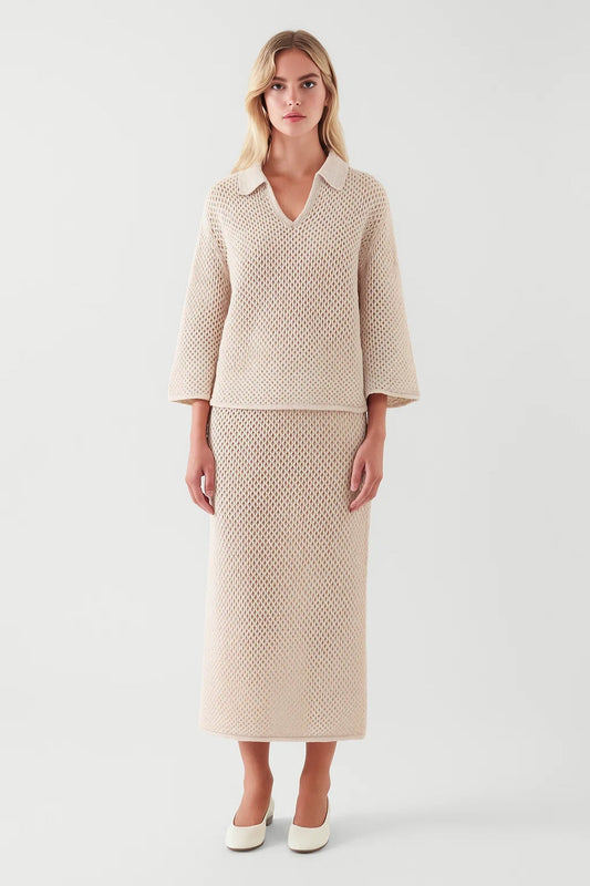 Tweedelige Set | Gehaakte Top met Kraag en Rok | Licht en Comfortabel