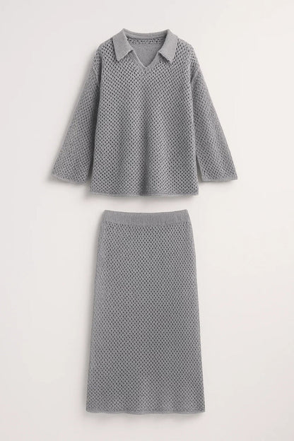 Tweedelige Set | Gehaakte Top met Kraag en Rok | Licht en Comfortabel