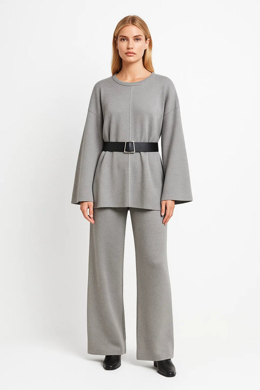 Tweedelige Set | Wijde Broek en Tuniek met Riem | Gedefinieerde Comfortstijl