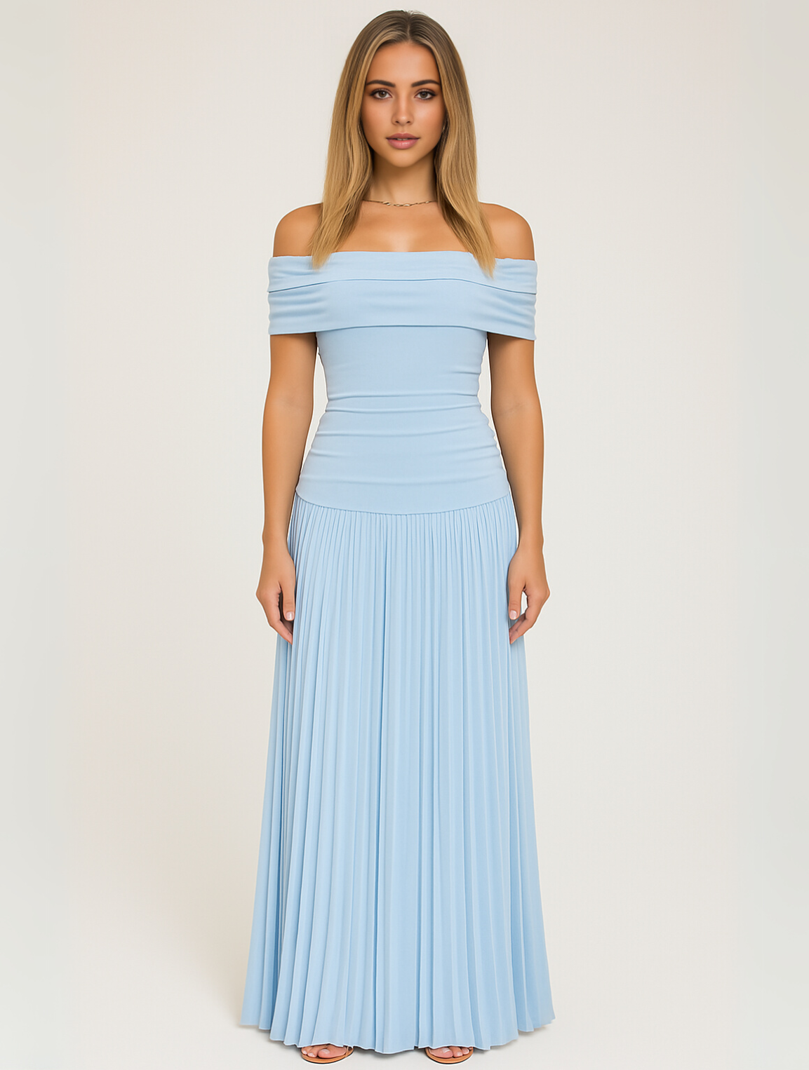 Julia - Elegante Bruiloft Gastenjurk Dames met Off Shoulder en Geplooide Maxi Rok