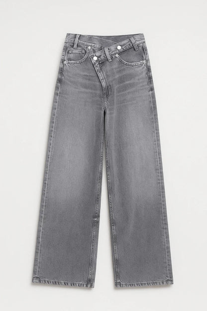 Wijde Damesbroek | Hoge Taille met Asymmetrische Sluiting | Modern en Comfortabel