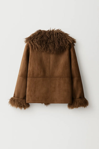 Winterjas met Brede Kraag | Warme Kort Model | Statement Detail