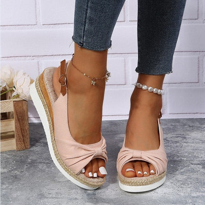 Yara - Boho Comfort Sandalen Dames met Geknoopte Strik en Sleehak