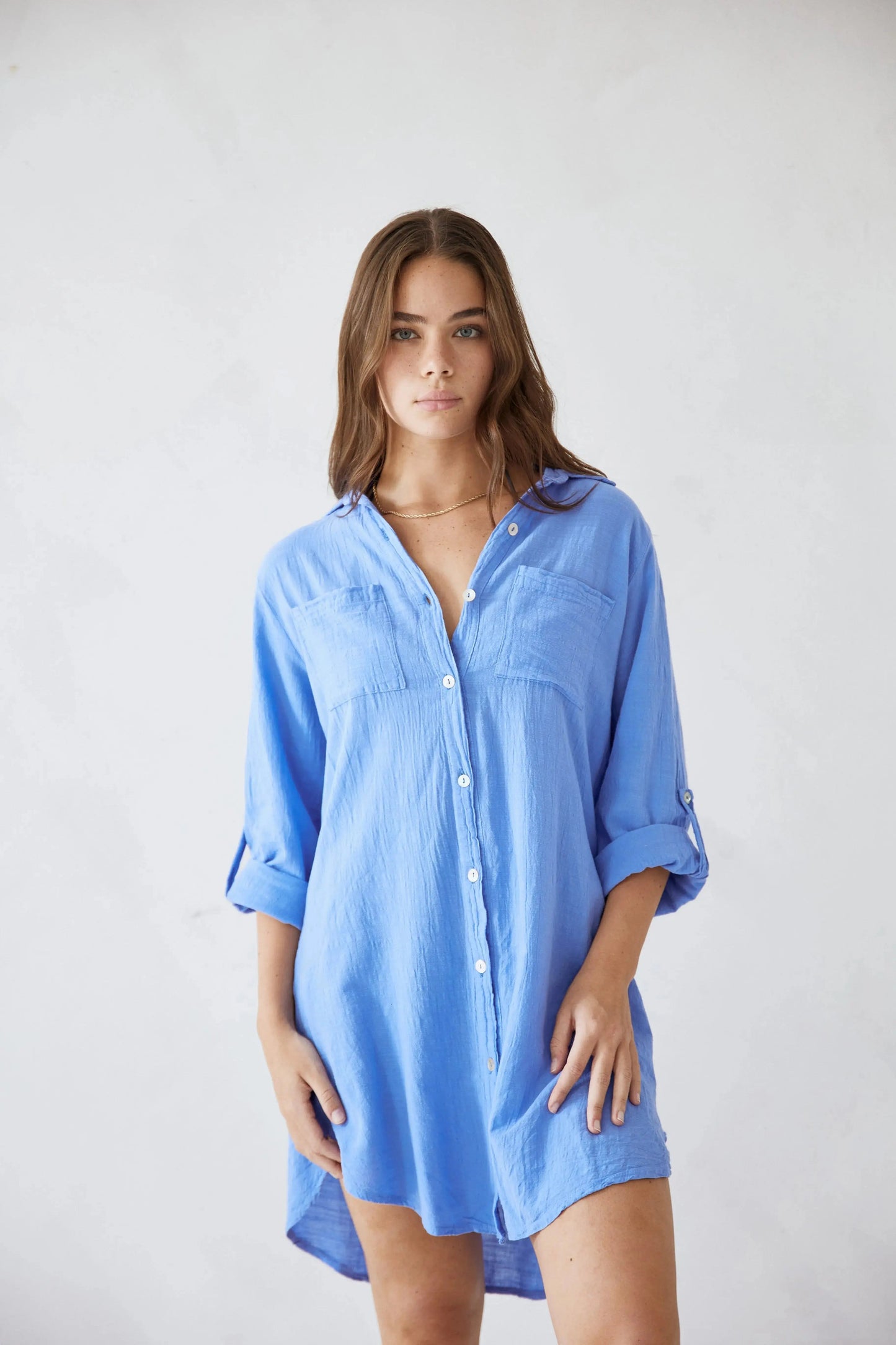 Yara - Boho Linnen Blouse Dames met Borstzak en Oprolbare Mouwen