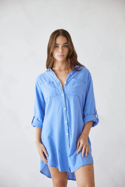Yara - Boho Linnen Blouse Dames met Borstzak en Oprolbare Mouwen