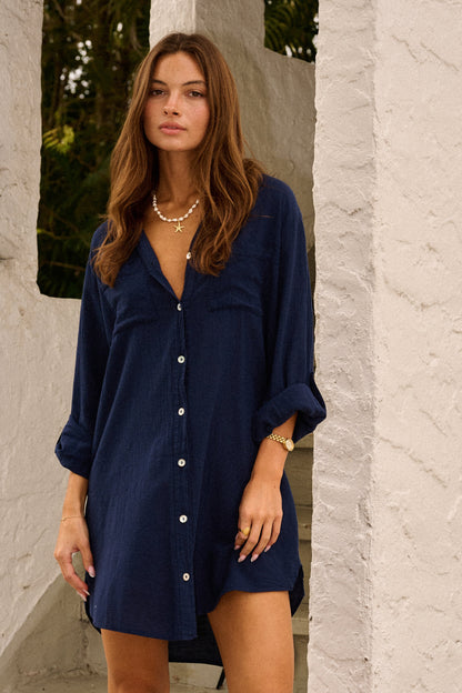 Yara - Boho Linnen Blouse Dames met Borstzak en Oprolbare Mouwen