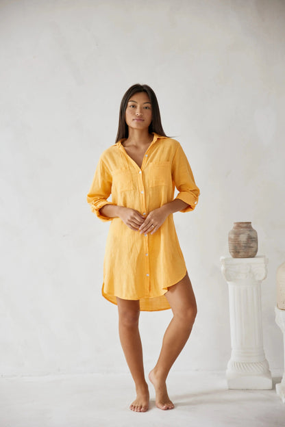 Yara - Boho Linnen Blouse Dames met Borstzak en Oprolbare Mouwen