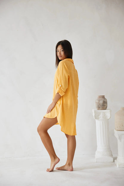 Yara - Boho Linnen Blouse Dames met Borstzak en Oprolbare Mouwen