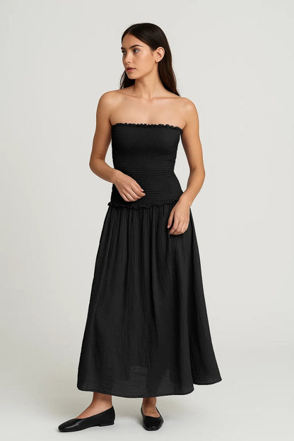 Zomerse Bandeaujurk | Strapless met Gelaagde Rok | Lichtgewicht en Ademend