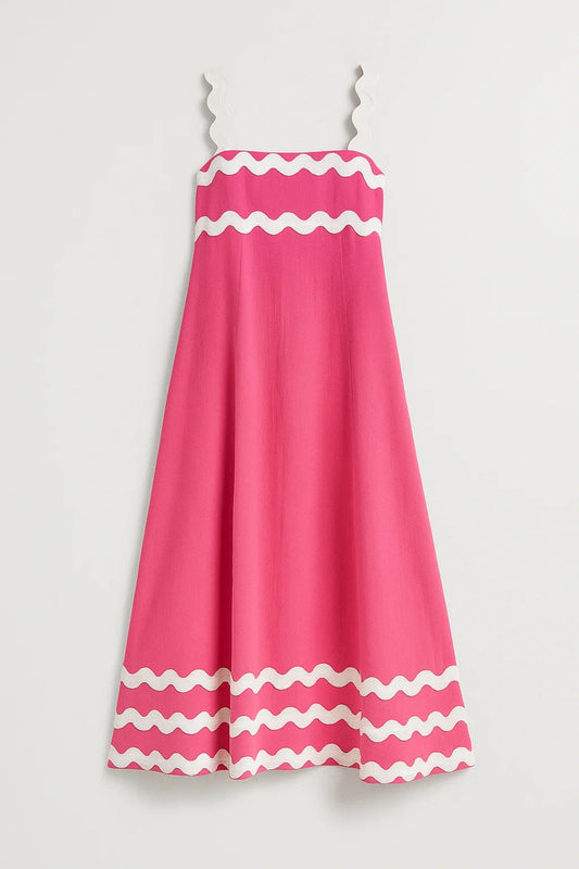 Maxi Jurk Dames - Bandjes met Golvende Bies | Zomer