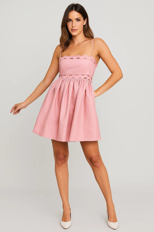 Zomerse Mini-Jurk | Mouwloos Design met Opengewerkt Detail | Speels en Vrouwelijk
