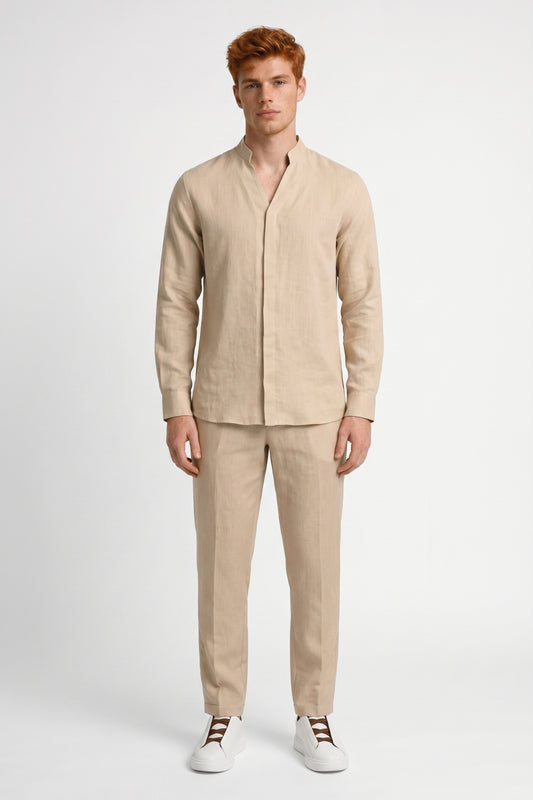 Zomerset Heren - Overhemd met Opstaande Kraag en Broek | Casual