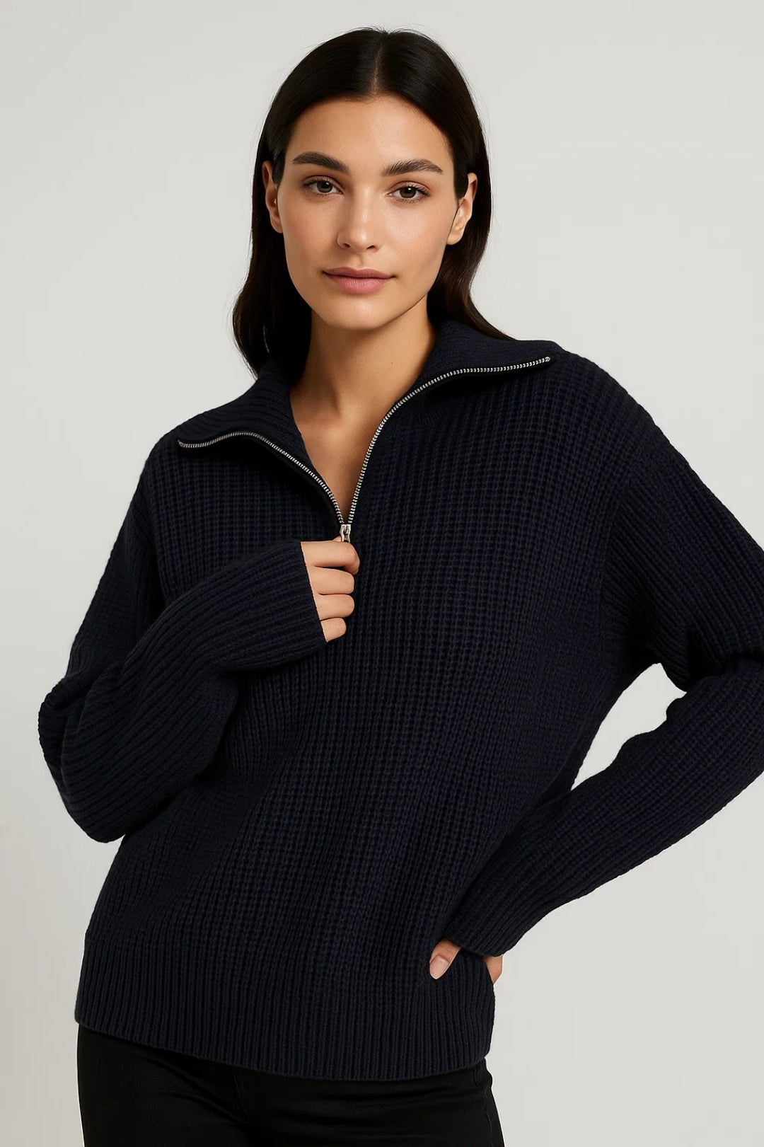 Gebreide Trui met Ritskraag | Wafelstructuur | Warm & Casual