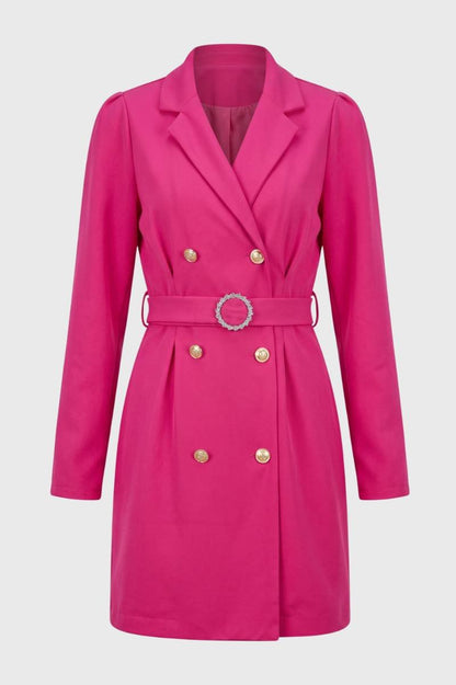 Blazer Jurk Dames - Dubbele Knoprij met Ceintuur | Getailleerd — Felroze
