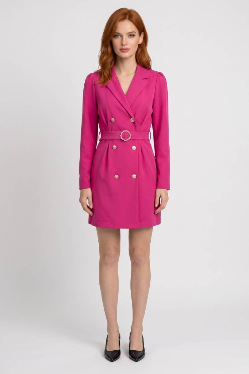 Blazer Jurk Dames - Dubbele Knoprij met Ceintuur | Getailleerd — Felroze