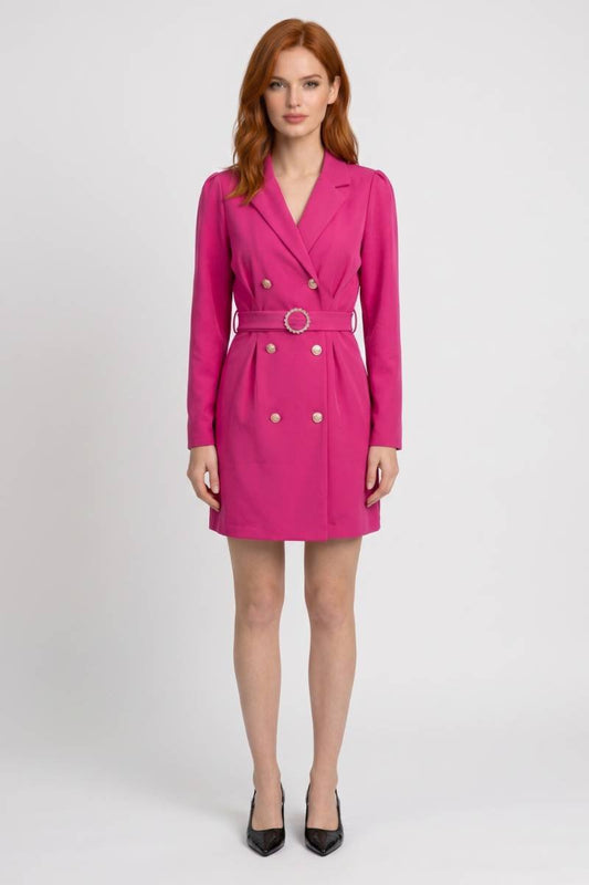 Blazer Jurk Dames - Dubbele Knoprij met Ceintuur | Getailleerd — Felroze