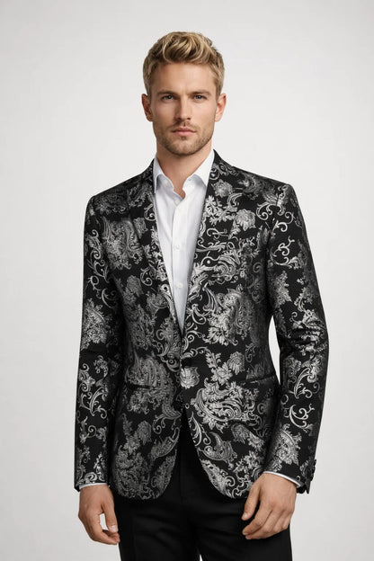Blazer Heren - Feestelijk Jasje met Revers en Bloemenprint | Elegant